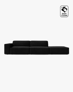 COLTAR JODIE, 262X99 CM, PE DREAPTA, CU 3 LOCURI, NEGRU, TAPITAT CU TAPITERIE DIN TEXTIL CATIFEA VENUS, MICADONI