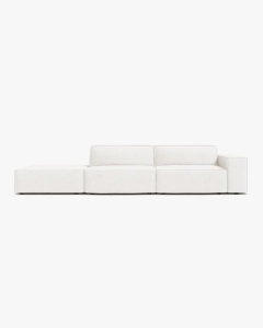 COLTAR JODIE, 262X99 CM, PE STANGA, CU 3 LOCURI, ALB, TAPITAT CU TAPITERIE DIN TEXTIL BOUCLE BALOO, MICADONI