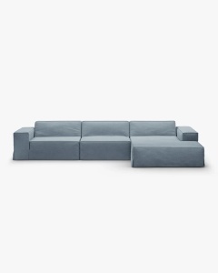 COLTAR JODIE, PE DREAPTA, 284X162 CM, ALBASTRU PAL, TAPITAT CU TAPITERIE DIN TEXTIL STRUCTURAT LINS, MICADONI