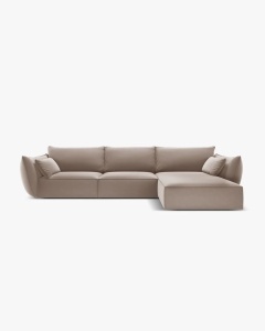 COLTAR KAELLE, 308 CM, CU 4 LOCURI, PE DREAPTA, CAPPUCCINO, CU TAPITERIE DIN TEXTIL CATIFEA BLUVEL, MICADONI