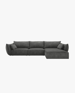 COLTAR KAELLE, 308 CM, CU 4 LOCURI, PE DREAPTA, GRI INCHIS, CU TAPITERIE DIN TEXTIL CHENILLE OVER THE HORIZON, MICADONI