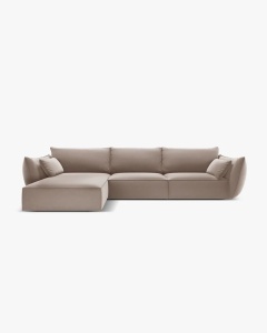 COLTAR KAELLE, 308 CM, CU 4 LOCURI, PE STANGA, CAPPUCCINO, CU TAPITERIE DIN TEXTIL CATIFEA BLUVEL, MICADONI