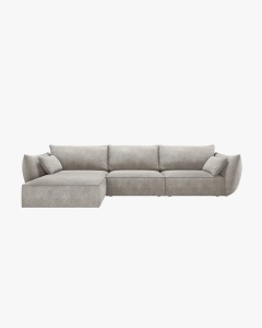 COLTAR KAELLE, 308 CM, CU 4 LOCURI, PE STANGA, GRI DESCHIS, CU TAPITERIE DIN TEXTIL CHENILLE OVER THE HORIZON, MICADONI