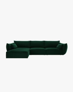 COLTAR KAELLE, 308 CM, CU 4 LOCURI, PE STANGA, VERDE SMARALD, CU TAPITERIE DIN TEXTIL CATIFEA BLUVEL, MICADONI