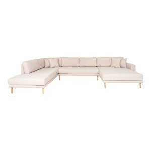 COLTAR LIDO IN FORMA DE U, CU 4 PERINI 370CM, DIN LEMN SI TEXTIL, CULOARE BEJ, HOUSE NORDIC