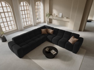 COLTAR LISA, 6 LOCURI, 310 CM, NEGRU, TAPITERIE DIN CATIFEA, DESIGN DEOSEBIT