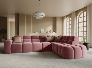 COLTAR LISA, DREAPTA, 5 LOCURI, 293 CM, ROZ, TAPITERIE DIN CATIFEA, DESIGN DEOSEBIT - Img 1