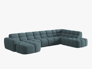 COLTAR LISA, DREAPTA, 7 LOCURI, 387 CM, ALBASTRU DESCHIS 76, TAPITERIE DIN STOFA, DESIGN DEOSEBIT