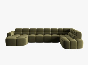 COLTAR LISA, DREAPTA, 7 LOCURI, 387 CM, VERDE OLIVE, TAPITERIE DIN CATIFEA, DESIGN DEOSEBIT - Img 2