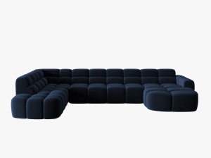 COLTAR LISA, STANGA, 7 LOCURI, 387 CM, ALBASTRU ROYAL, TAPITERIE DIN CATIFEA, DESIGN DEOSEBIT - Img 2