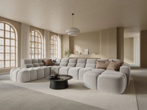 COLTAR LISA, STANGA, 7 LOCURI, 387 CM, BEJ DESCHIS, TAPITERIE DIN CATIFEA, DESIGN DEOSEBIT