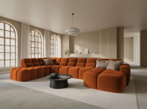 COLTAR LISA, STANGA, 7 LOCURI, 387 CM, SCORTISOARA, TAPITERIE DIN CATIFEA, DESIGN DEOSEBIT