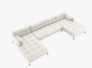 COLTAR MAMAIA, CU 6 LOCURI, BEJ DESCHIS, CU TAPITERIE DIN TEXTIL STRUCTURAT NEVE, MICADONI - Img 2