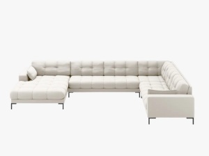 COLTAR MAMAIA, CU 7 LOCURI, PE DREAPTA, BEJ DESCHIS, CU TAPITERIE DIN TEXTIL STRUCTURAT NEVE, MICADONI - Img 2