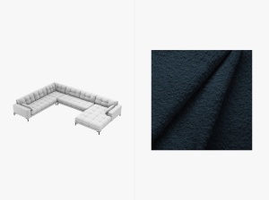 COLTAR MAMAIA, CU 7 LOCURI, PE STANGA, ALBASTRU, CU TAPITERIE DIN TEXTIL BOUCLE BALOO, MICADONI