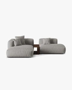 COLTAR MARTINA, PE STANGA, 285 CM, GRI DESCHIS, TAPITAT CU TAPITERIE DIN TEXTIL STRUCTURAT BOSTON, MICADONI