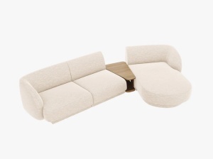 COLTAR MILEY, CU 3 LOCURI, PE DREAPTA, BEJ DESCHIS, CU TAPITERIE DIN TEXTIL CHENILLE HAGA, MICADONI - Img 2