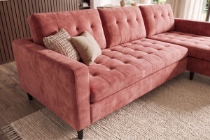 COLTAR MODERN STOCKHOLM 220CM, 3 LOCURI, CU SEZLONG, REALIZAT DIN TEXTIL FOARTE FIN- CATIFEA, CULOARE ROZ ANTICHIZAT - Img 6