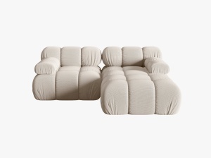 COLTAR MODULAR BELLIS, PE DREAPTA, BEJ DESCHIS, CU TAPITERIE DIN CATIFEA BLUVEL, MICADONI