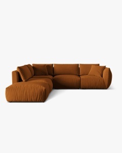COLTAR MODULAR CHRIS, PE STANGA, 290X295, CARAMIZIU, CU TAPITERIE DIN TEXTIL CATIFEA CASINO, MICADONI - Img 2