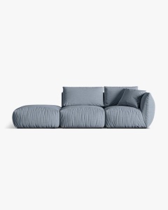 COLTAR MODULAR CHRIS, PE STANGA, 315X100, ALBASTRU PAL, CU TAPITERIE DIN TEXTIL STRUCTURAT LINS, MICADONI - Img 2
