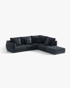 COLTAR MODULAR, CU 4 LOCURI, BLOOM, PE DREAPTA, ALBASTRU MARIN, 316 CM, CU TAPITERIE DIN TEXTIL STRUCTURAT WIND, MICADONI - Img 2