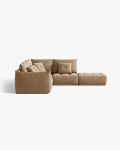 COLTAR MODULAR, CU 4 LOCURI, BLOOM, PE DREAPTA, BEJ MIGDALA, 316 CM, CU TAPITERIE DIN TEXTIL CATIFEA CASINO, MICADONI - Img 3