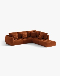 COLTAR MODULAR, CU 4 LOCURI, BLOOM, PE DREAPTA, CARAMIZIU, 316 CM, CU TAPITERIE DIN TEXTIL CATIFEA CASINO, MICADONI - Img 2