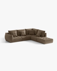 COLTAR MODULAR, CU 4 LOCURI, BLOOM, PE DREAPTA, MARO DESCHIS, 316 CM, CU TAPITERIE DIN TEXTIL CATIFEA CASINO, MICADONI - Img 2
