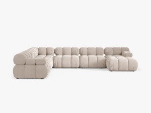 COLTAR MODULAR PANORAMIC BELLIS, PE STANGA, BEJ DESCHIS, CU TAPITERIE DIN CATIFEA VENUS, MICADONI - Img 2