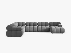 COLTAR MODULAR PANORAMIC BELLIS, PE STANGA, GRI DESCHIS, CU TAPITERIE DIN CATIFEA VENUS, MICADONI - Img 2