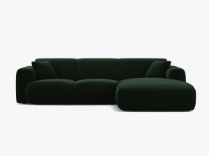 COLTAR MOLINO, 225 CM, PE DREAPTA, VERDE SMARALD, CU TAPITERIE DIN TEXTIL CATIFEA CASINO, MICADONI
