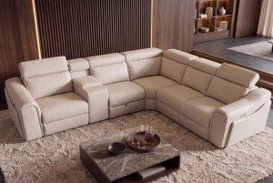 COLTAR MULTIFUNCTIONAL PRIME, 300X270CM, CU SPATIU DE DEPOZITARE, PRIZE, REALIZAT DIN LEMN SI PIELE ECO, CULOARE BEJ - Img 9