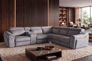 COLTAR MULTIFUNCTIONAL PRIME, 300X270CM, CU SPATIU DE DEPOZITARE, PRIZE, REALIZAT DIN LEMN SI TEXTIL FOARTE FIN, CULOARE GRI - Img 12