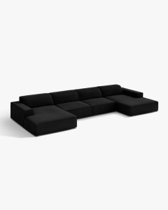 COLTAR PANORAMIC, CU 6 LOCURI, JODIE, 364X162 CM, ADANCIME SCAUN 62 CM, NEGRU, TAPITAT CU TAPITERIE DIN TEXTIL CATIFEA BLUVEL MICADONI - Img 2