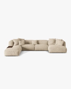 COLTAR PANORAMIC MARTINA, BEJ DESCHIS, 406 CM, STANGA, CU TAPITERIE DIN TEXTIL CATIFEA VOGUE, MICADONI