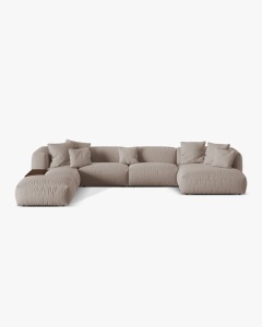 COLTAR PANORAMIC MARTINA, BEJ INCHIS, 406 CM, STANGA, CU TAPITERIE DIN TEXTIL STRACTURAT BOSTON, MICADONI
