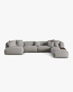COLTAR PANORAMIC MARTINA, GRI DESCHIS, 406 CM, DREAPTA, CU TAPITERIE DIN TEXTIL STRACTURAT BOSTON, MICADONI