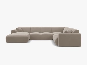 COLTAR PANORAMIC MOLINO, PE DREAPTA, BEJ DESCHIS, 326 CM, , CU TAPITERIE DIN TEXTIL CATIFEA VELVET CASINO, MICADONI - Img 2