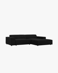 COLTAR PE DREAPTA, CU 3 LOCURI JODIE, 224X162 CM, ADANCIME SCAUN 62 CM, NEGRU, TAPITAT CU TAPITERIE DIN TEXTIL STRUCTURAT MEGAN, MICADONI - Img 2