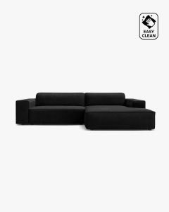 COLTAR PE DREAPTA, CU 3 LOCURI JODIE, 224X162 CM, ADANCIME SCAUN 62 CM, NEGRU,, TAPITAT CU TAPITERIE DIN TEXTIL CATIFEA VENUS, MICADONI