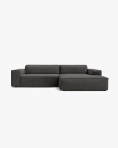 COLTAR PE DREAPTA JODIE, CU 3 LOCURI, 224X162 CM, ADANCIME SCAUN 62 CM, GRI, TAPITAT CU TAPITERIE DIN TEXTIL CATIFEA BLUVEL MICADONI