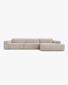 COLTAR PE DREAPTA JODIE, CU 4 LOCURI, 284X162 CM, ADANCIME SCAUN 62 CM, BEJ INCHIS, TAPITAT CU TAPITERIE DIN TEXTIL CATIFEA BLUVEL, MICADONI