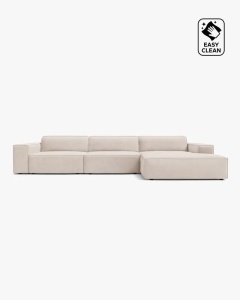 COLTAR PE DREAPTA JODIE, CU 4 LOCURI, 284X162 CM, ADANCIME SCAUN 62 CM, BEJ DESCHIS, TAPITAT CU TAPITERIE DIN TEXTIL CATIFEA VENUS, MICADONI