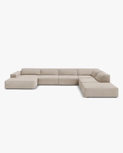 COLTAR PE DREAPTA JODIE, CU 7 LOCURI, 361X258 CM, ADANCIME SCAUN 62 CM, BEJ INCHIS, TAPITAT CU TAPITERIE DIN TEXTIL CATIFEA VENUS, MICADONI
