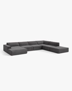 COLTAR PE DREAPTA JODIE, CU 7 LOCURI, 361X258 CM, ADANCIME SCAUN 62 CM, GRI, TAPITAT CU TAPITERIE DIN TEXTIL CATIFEA VENUS, MICADONI - Img 2