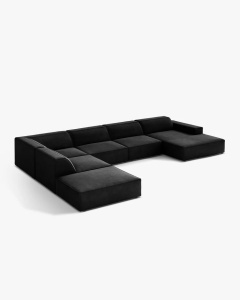 COLTAR PE DREAPTA JODIE, CU 7 LOCURI, 361X258 CM, ADANCIME SCAUN 62 CM, NEGRU, TAPITAT CU TAPITERIE DIN TEXTIL CATIFEA VENUS, MICADONI - Img 3