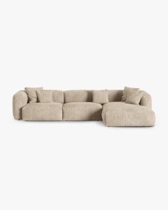 COLTAR PE DREAPTA MARTINA, 330X176 CM, ADANCIME SCAUN 90 CM, BEJ INCHIS, TAPITAT CU TAPITERIE DIN TEXTIL CATIFEA VOGUE, MICADONI
