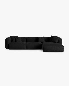 COLTAR PE DREAPTA MARTINA, 330X176 CM, ADANCIME SCAUN 90 CM, NEGRU, TAPITAT CU TAPITERIE DIN TEXTIL STRUCTURAT BOSTON, MICADONI