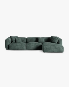 COLTAR PE DREAPTA MARTINA, 330X176 CM, ADANCIME SCAUN 90 CM, VERDE MUSCHI, TAPITAT CU TAPITERIE DIN TEXTIL CATIFEA VOGUE, MICADONI